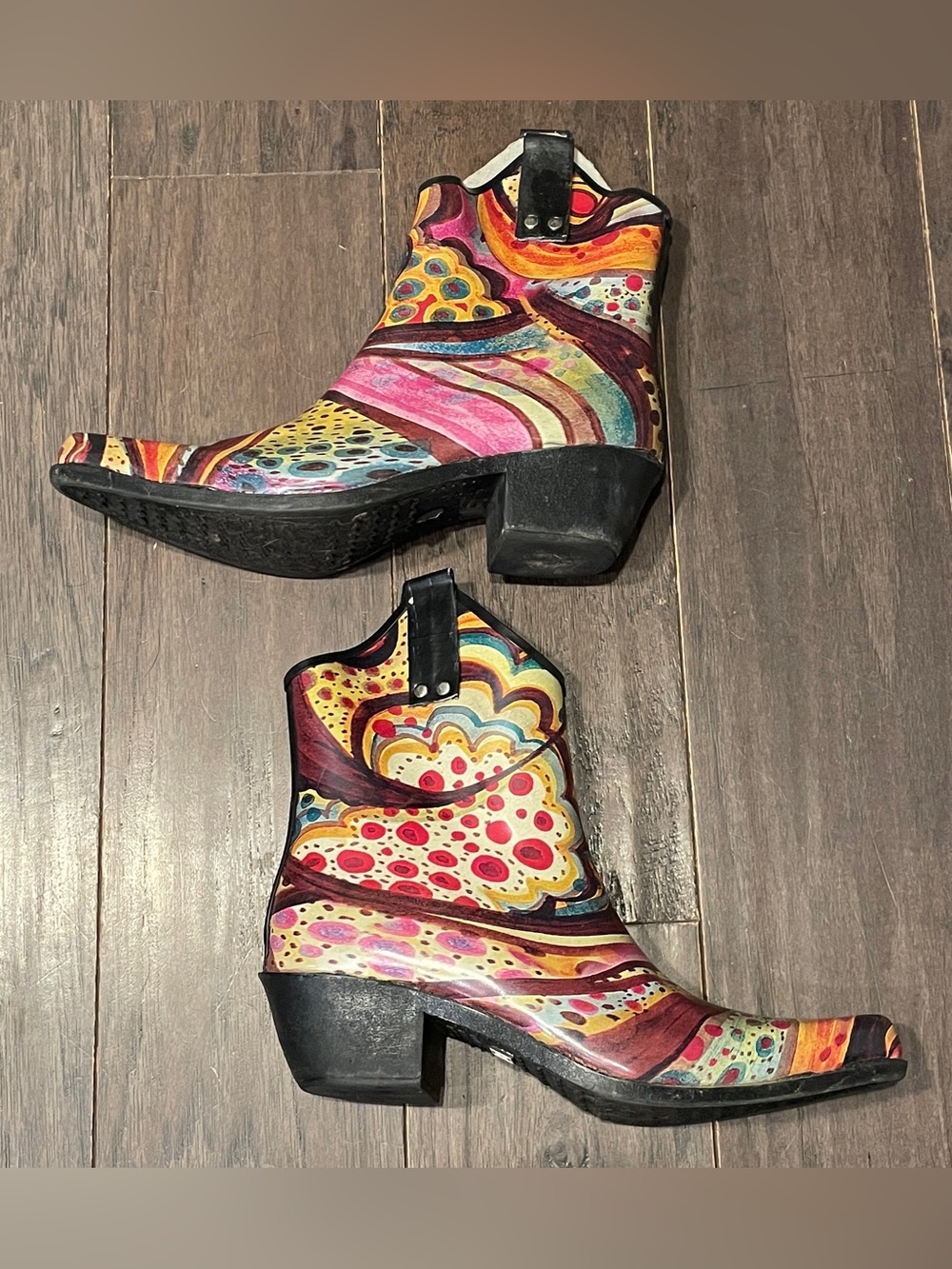 Vtg. Nomad Footwear Yippy Low Multi-Color Western Cowboy Style Rain Boots Size 8